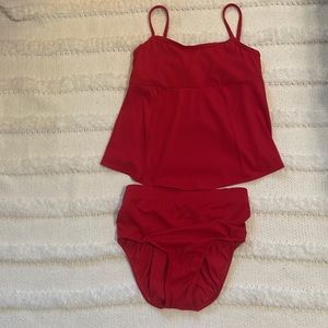 Lands’ End tankini red swimsuit bathingsuit 2 piece top & bottom women’s size 4